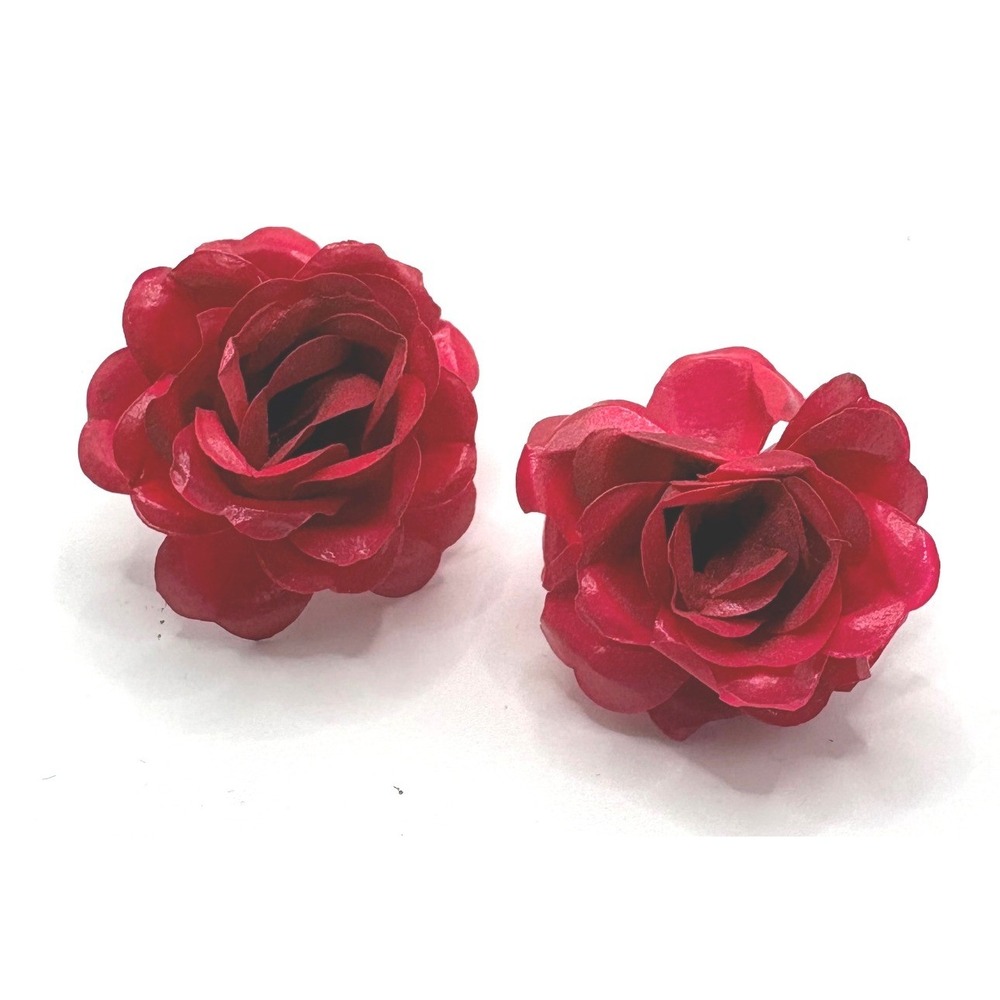 VTG Japan Red Rose Earrings Screw Back Dimensional Flower Mid Century Jewelry